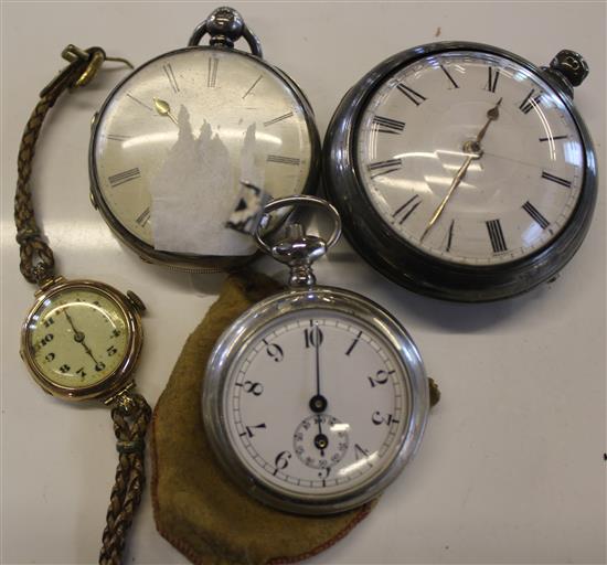 Silver cased pair case pocket watch and other watches